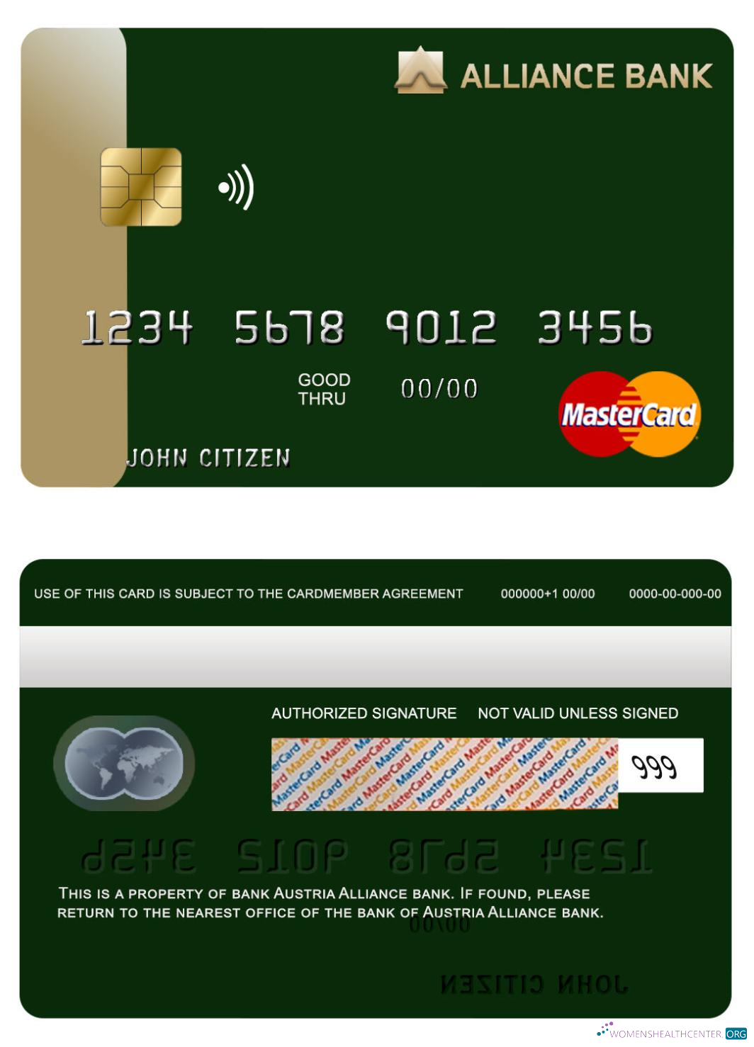 Download Austria Alliance bank mastercard Photoshop template